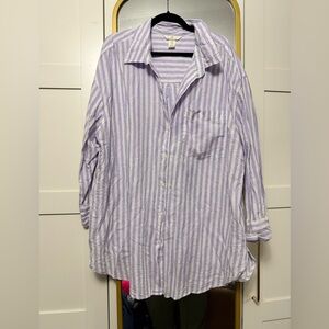 H&M linen blend purple striped shirt